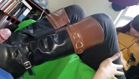 POV #2 Riding Leather Mistress Stepping Cock And Bootjob To Slave Until Cum!