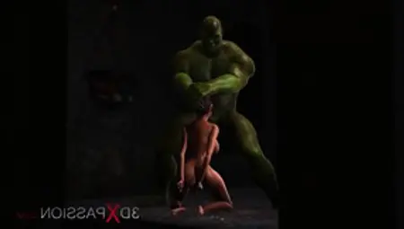 Young Anal Horny Sex Slave Gets Fucked By Big Green Monster In Dungeon