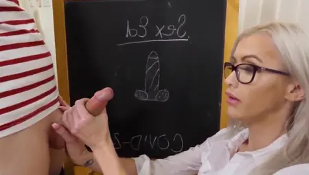 Teacher Sucks Stud's Cock As A Part Of Sex Education