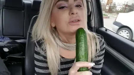Public Fuck With Big Cucumber Until Squirt- Car Masturbation Street