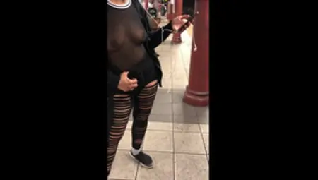 Wife In See Through Shirt On Public Transit Pierced Nipples Showing