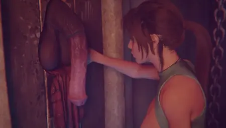 Tomb Raider: Lara Croft Gatekeeper Masturbation - Rubbing Monster Penis Touching Her Soak Vagina
