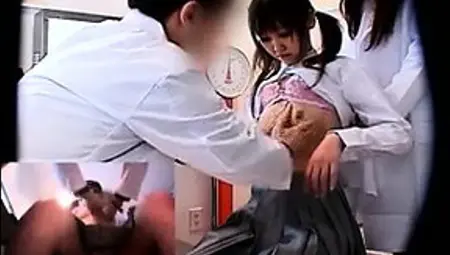 Pigtailed Oriental Schoolgirl Has Her Doctor Fingering Her