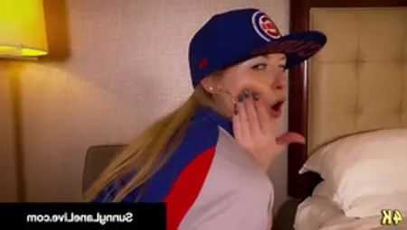 Baseball Fan Sunny Lane Finger Bangs Her Cunt In Cubs Gear!
