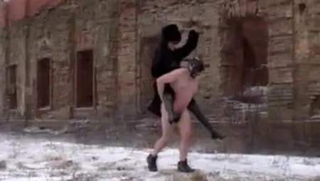 Goddess Ballbusting And Rides Her Masked Pony Slave Outdoors