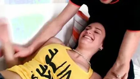Babe Doesn't Know Whether To Laugh For The Tickle Or Enjoy Pussy Treatment