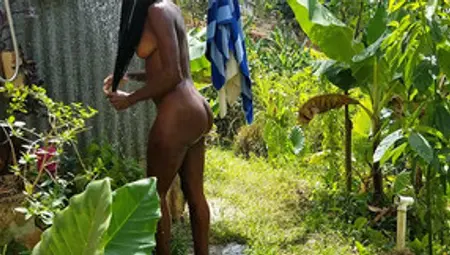 Black Beauty Sun Bathing In Public & Showering Outdoors In Paradise