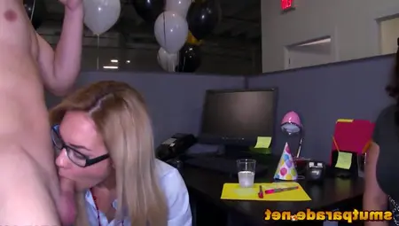 Firefighter Strippers Into An Office Full Of Vulgar Secretaries Who