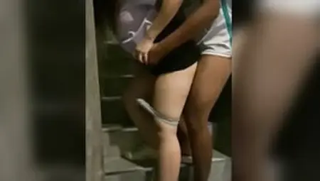 School Girl Secretly Fucked With BF On Dorm Fire Escape, Cum