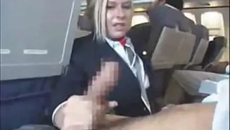 Horny Blonde Stewardess Servicing Aroused Male Passengers On Board