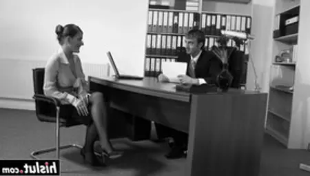 Hot Brunette Secretary Seduces Her Boss