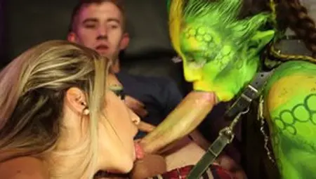 Gorgeous Green Alien And A Slut Share Cock On The Spaceship