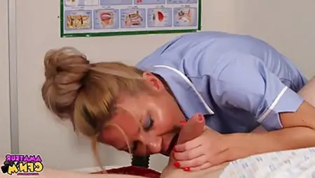Naughty Blonde Nurse Is Fingering Her Patient's Ass And Rubbing His Dick To Make Him Cum