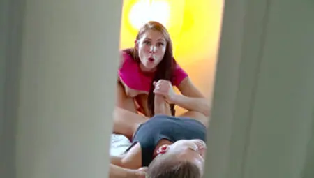 Aidra Fox Sucks Her Bf's Cock While His Best Friend Peeking From The Closet