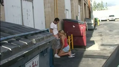 Awesome Blonde Stranger On Her Knees Blowing Dick Around The Corner