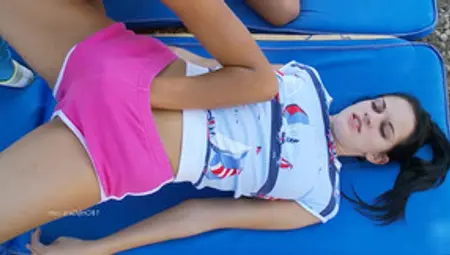 Young Lesbian Gymnasts Have Fun Outdoors. 720p HD. Full Clip.
