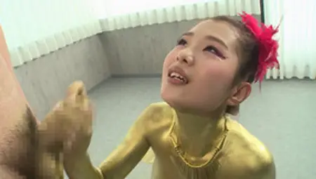 Shiny Gold Body Paint On A Sucking And Stroking Japanese Girl