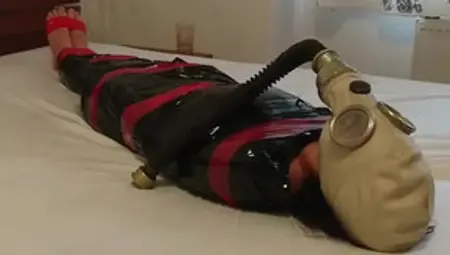 BDSM Slave Girl, Plastic Mummification With Gasmask Breathplay