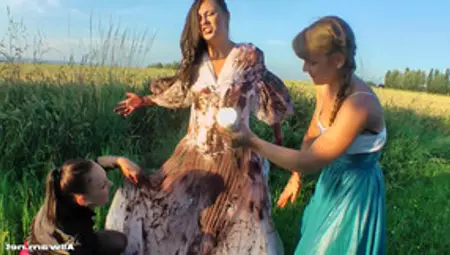 Girls Cover The Pretty Bride In Dirty Mud And Strip Her