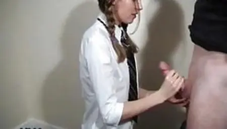 Pigtailed College Girl Gives A Handjob