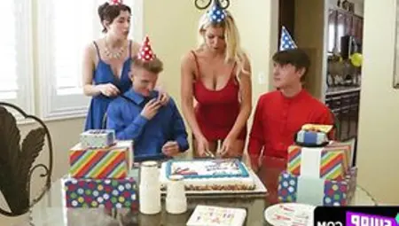 Flawless Milfs In Mini Dresses Come To A Conclusion To Set Up A Exchange Surprise For Their Step Sons Birthdays