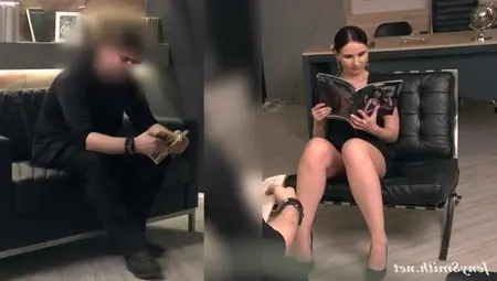Silence. Jeny Smith With No Panties Teasing A Man. Office Prank