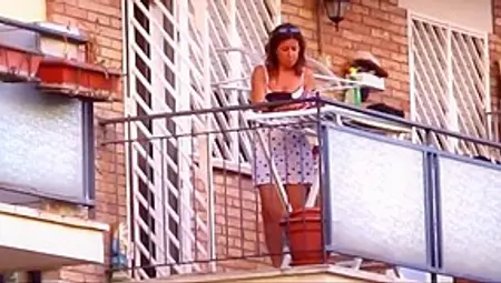 Spying Neighbour Milf With Great Legs On Balcony
