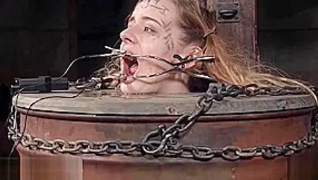 Bdsm Babe Trapped In A Barrel And Electrified