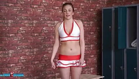Redhead Cheerleader Dances And Strips In The Locker Room
