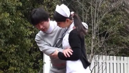 Japanese Nurse Sucking Her Patient's Dick Outdoors In The Park
