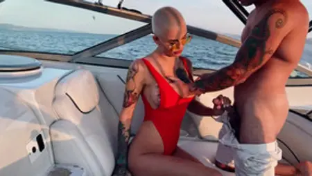 Tattooed Bald Girl With Perfect Boobs Enjoys Outdoor Sex On The Yacht