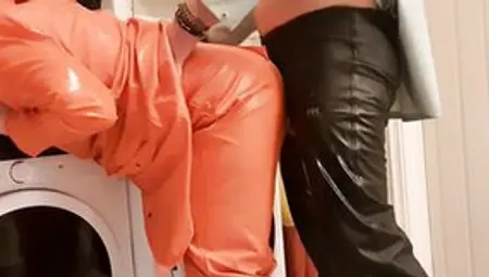 Fucking Fiance Rough From Behind Inside Her Orange Rainwear And Latex Boots