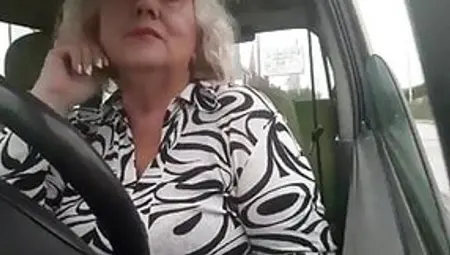 Naughty Granny With Big Natural Boobs Masturbates In The Car