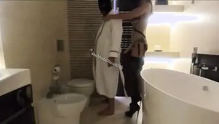 Girlfriend Into Restroom Use Man Butt By Fake-dick