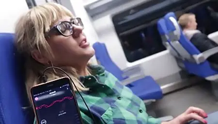 Blonde Babe With Glasses Is Rubbing And Sucking A Stranger's Dick In The Train, Just For Fun