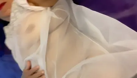 Mature Woman In Transparent Granny Night Gown, Natural Tits