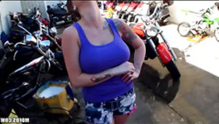 Biker Girl With Perfect Set Of Tits Is Fucked Doggystyle At Work