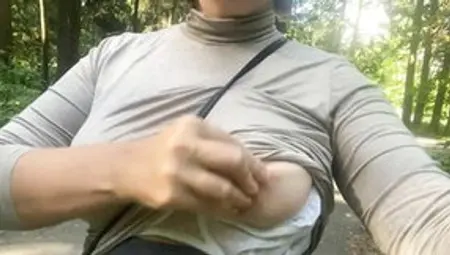 Milf Flashing Jugs And Play Erect Nipples Inside Public/ Masturbation Inside The City Park