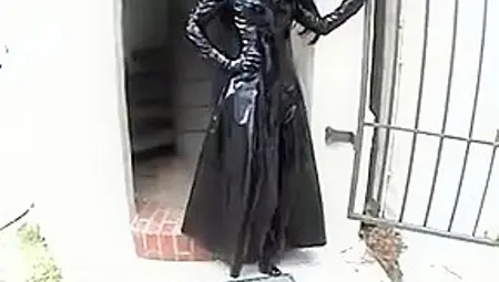Sexy Anja In Black Shiny PVC Pants Coat Boots