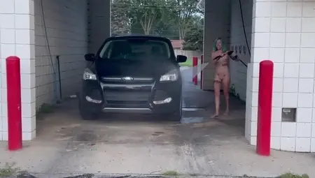 Outdoor Self Service Vehicle Wash Fully Naked!