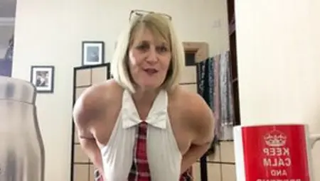 Huge Tit Older Into School Uniform Fantasises About Fucking While Making Coffee