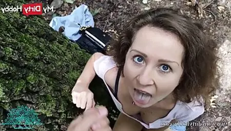Slutty Woman Is Having Anal Sex In The Nature, After Giving A Blowjob To A Stranger